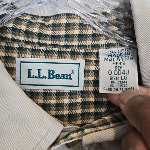 LL Bean Mens Khaki Button up Shirt Sz LG Work Wear - Picture 7 of 10